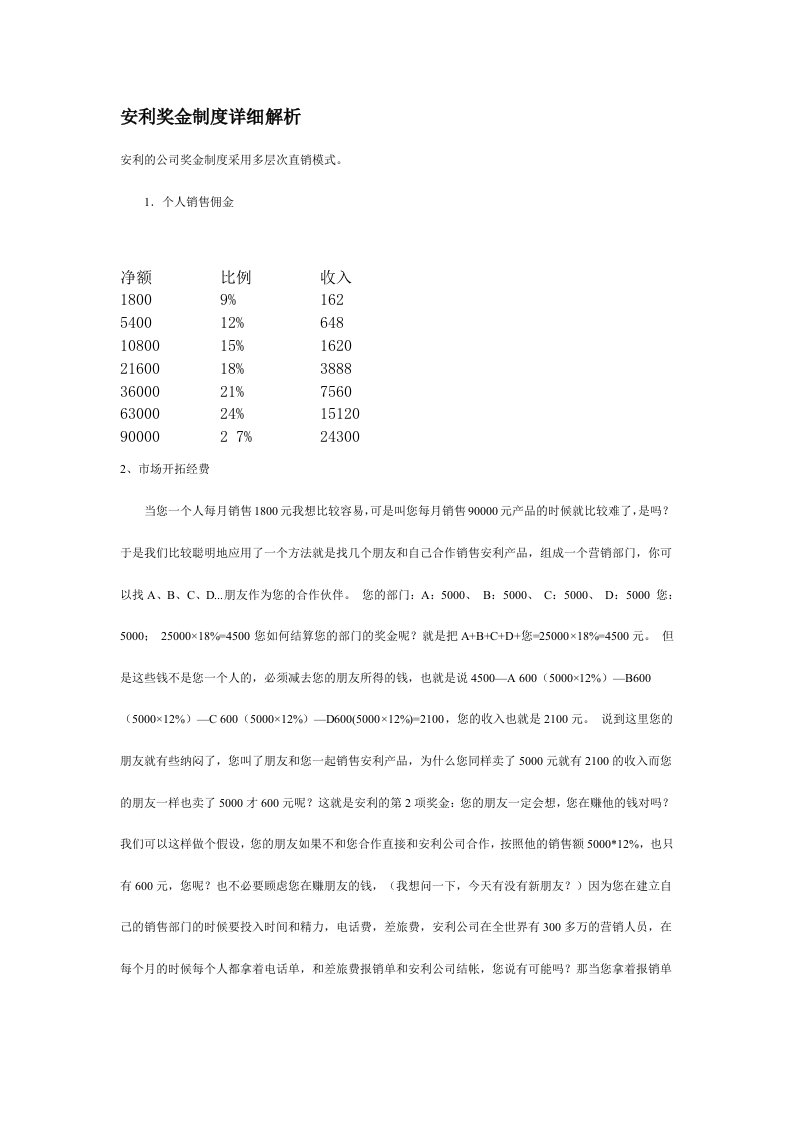 奖罚制度-安利奖金制度详细解析