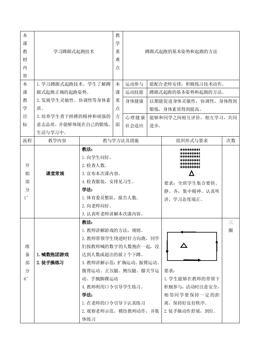 （中小学资料）蹲踞式起跑(微课教案)