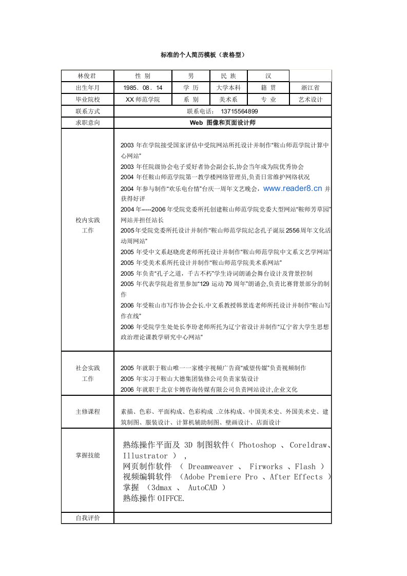 简历模板大全015-标准的个人简历模板(表格型)