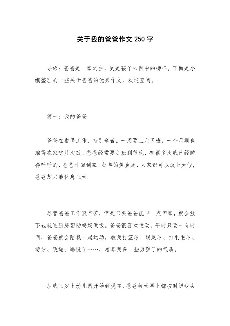 关于我的爸爸作文250字