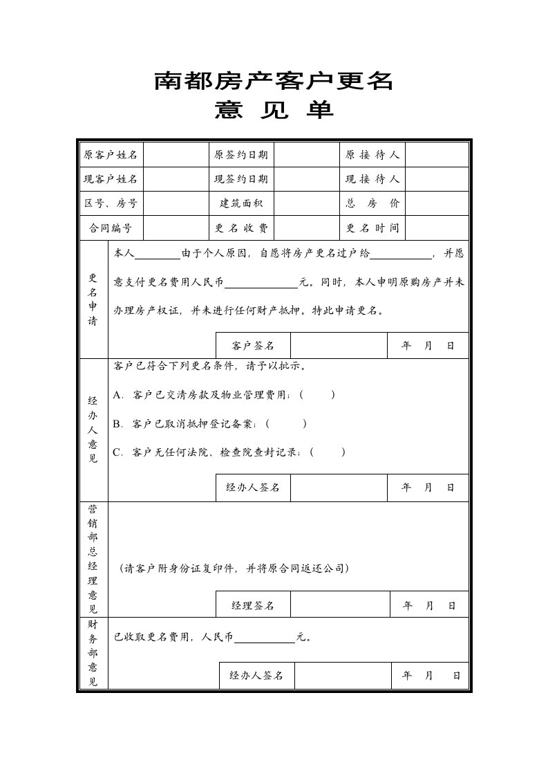 促销管理-013南都房产客户更名意见单