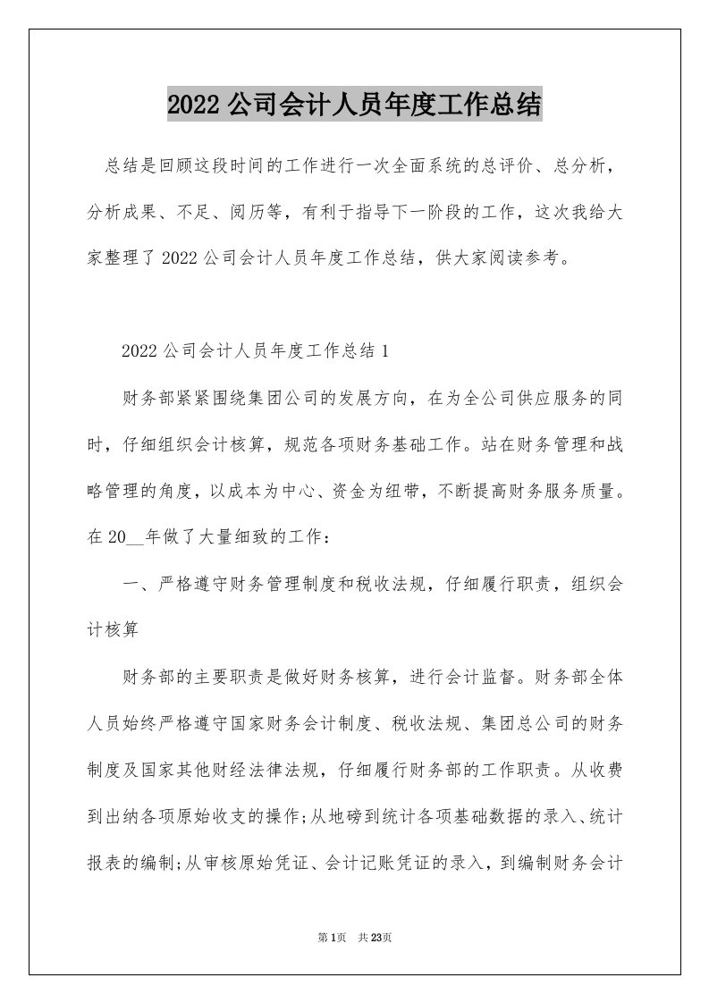 2022公司会计人员年度工作总结