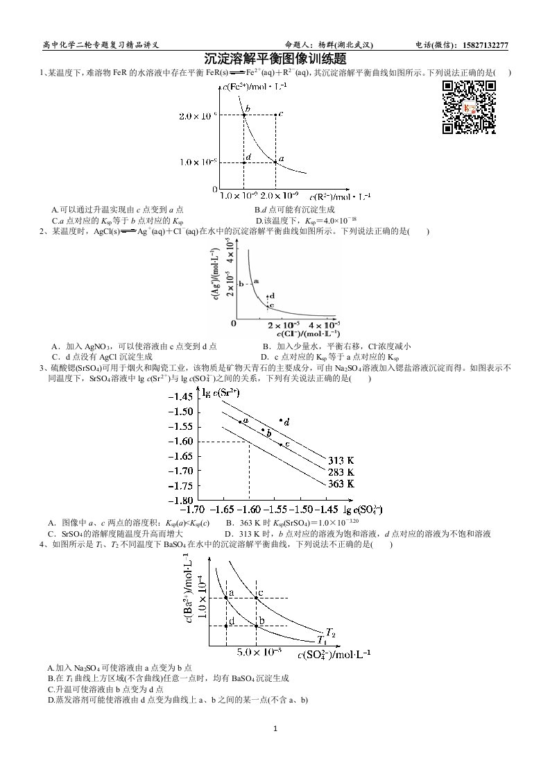 沉淀溶解平衡图像训练题