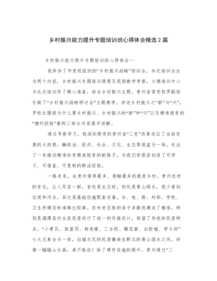 乡村振兴能力提升专题培训班心得体会精选2篇