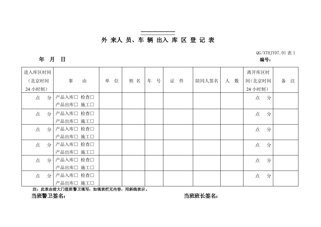 仓储部各类表样