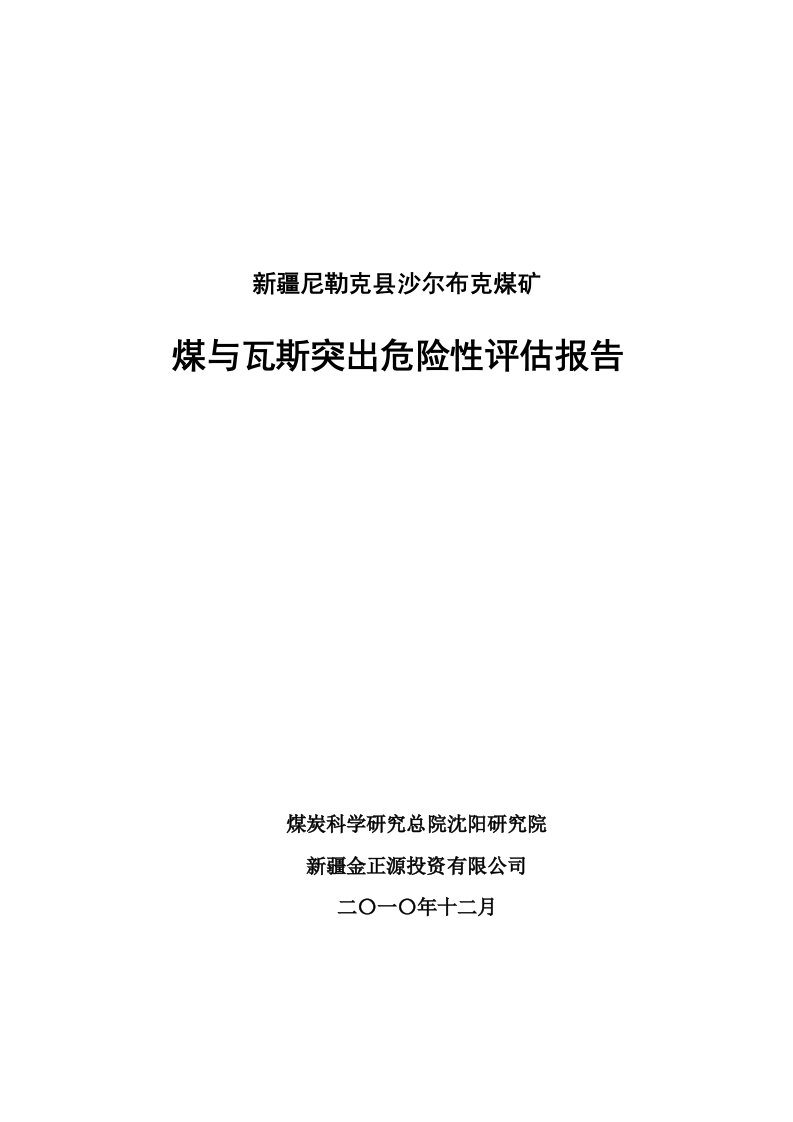 冶金行业-沙尔布克煤矿突出危险性评估报告