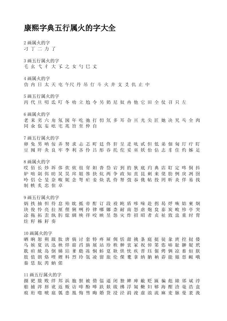 康熙字典之五行属火的字大全