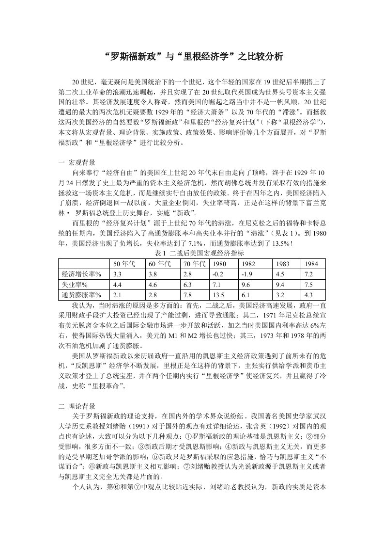 罗斯福新政与里根经济学比较