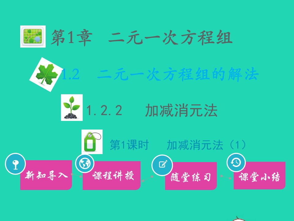 七年级数学下册第1章二元一次方程组1.2二元一次方程组的解法1.2.2加减消元法第1课时加减消元法1教学课件新版湘教版