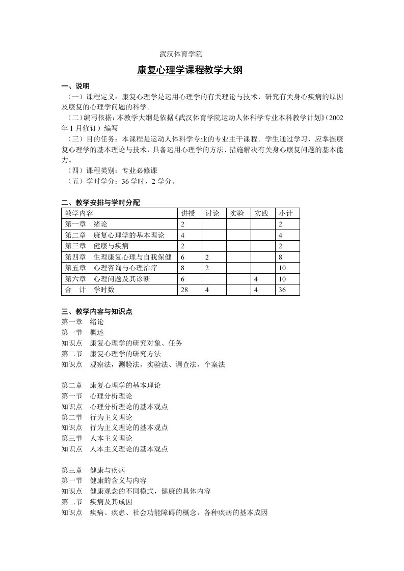 康复心理学课程教学大纲