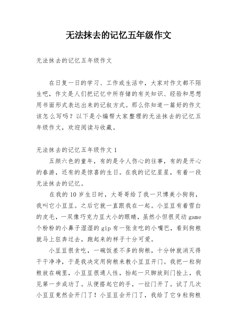 无法抹去的记忆五年级作文