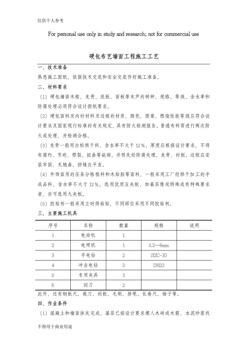 硬包布艺墙面施工工艺标准