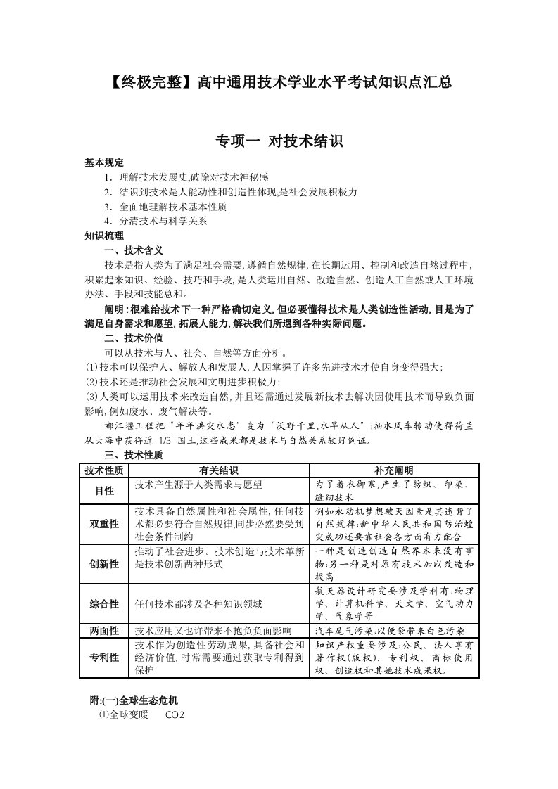 2022年高中通用技术学业水平考试知识点汇总