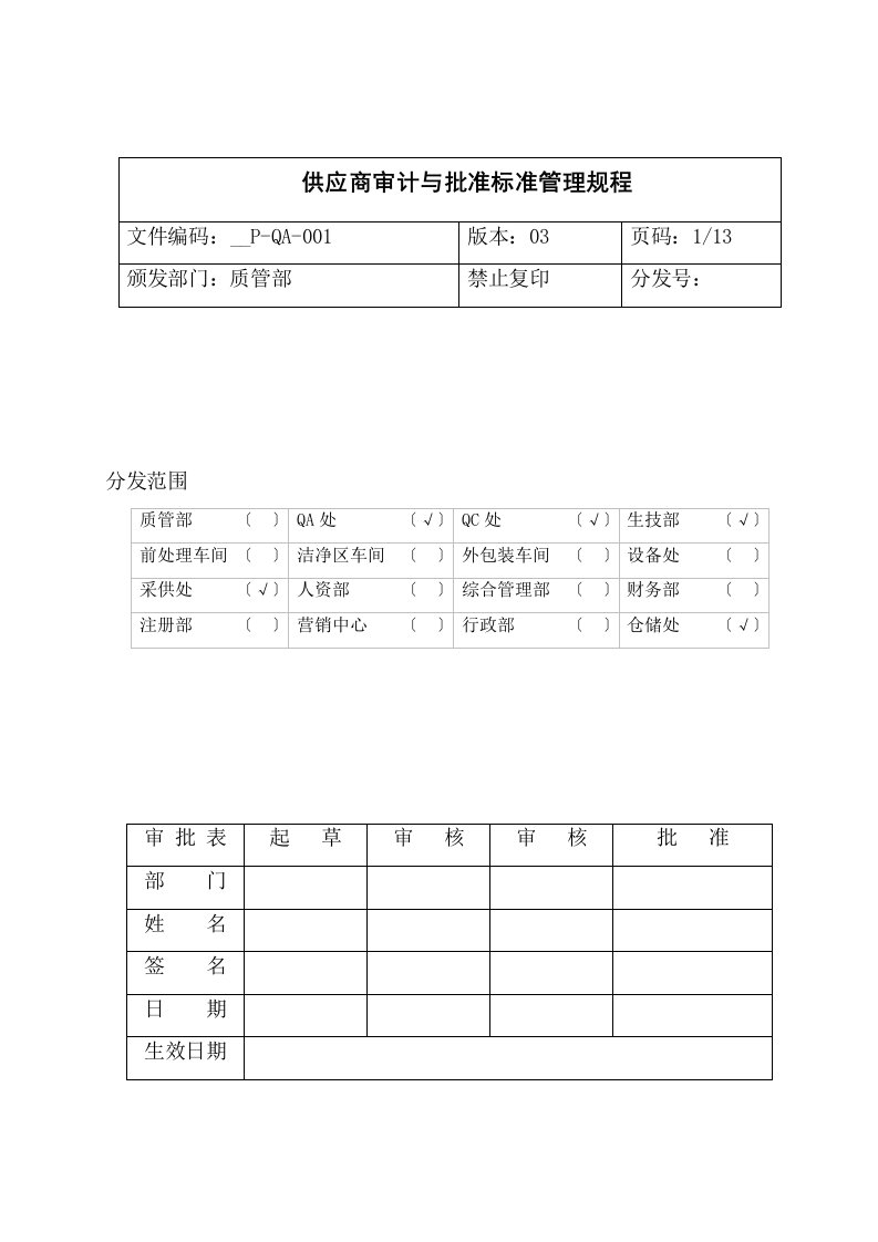 供应商审计与批准标准管理规程