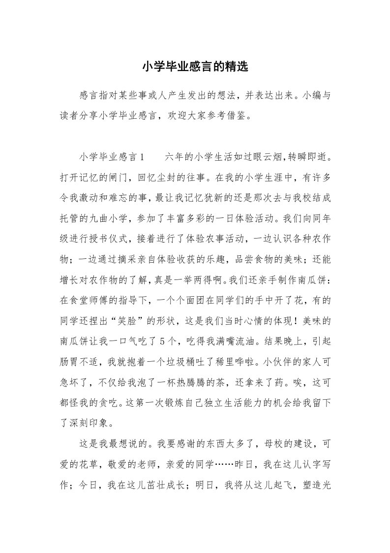 小学毕业感言的精选