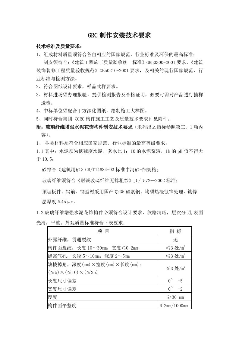 GRC制作安装技术要求