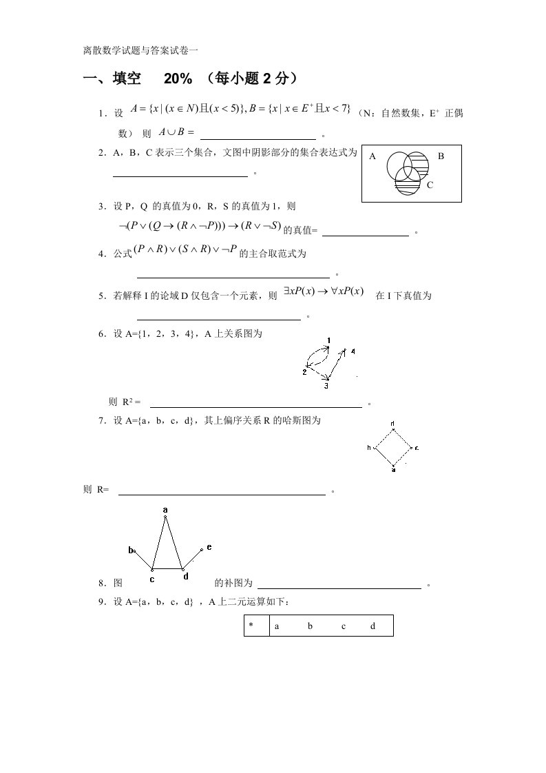 离散数学习题集十五套