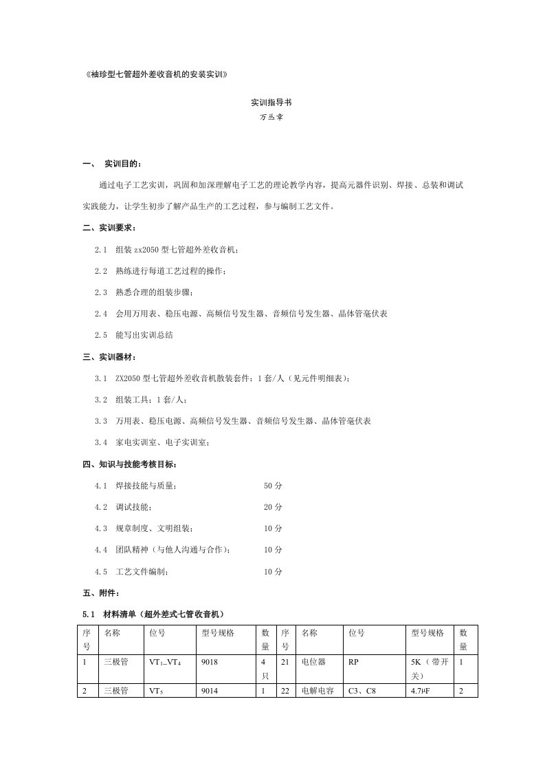 ZX2050袖珍型七管超外差收音机的安装实训(学生版)