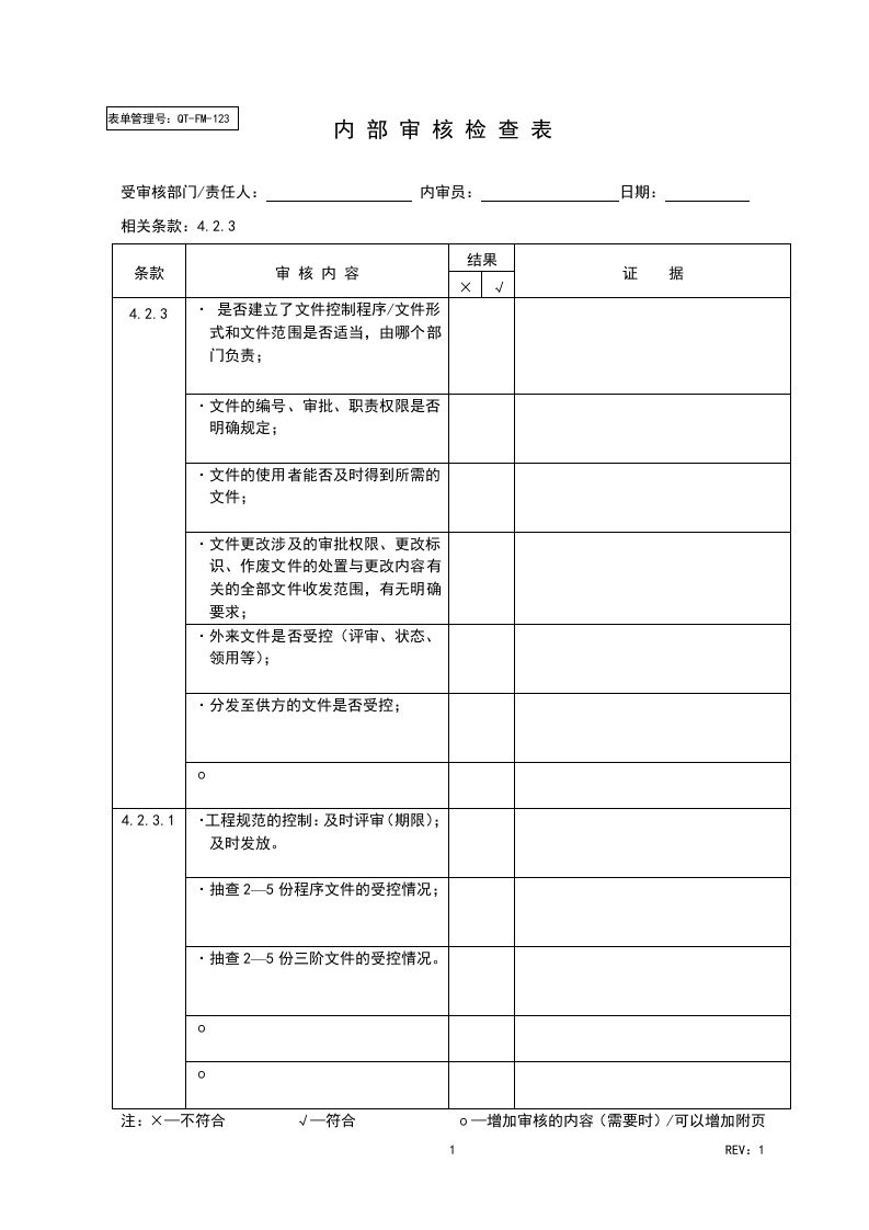 TS16949内审检查表