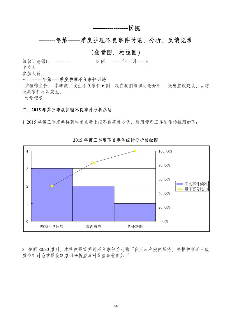 护理部不良事件讨论(鱼骨图柏拉图模板）