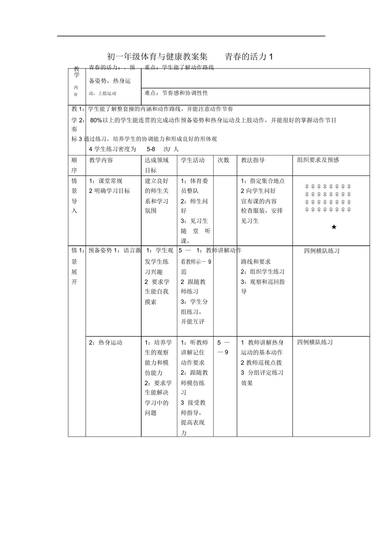 七年级体育与健康青春的活力1教案