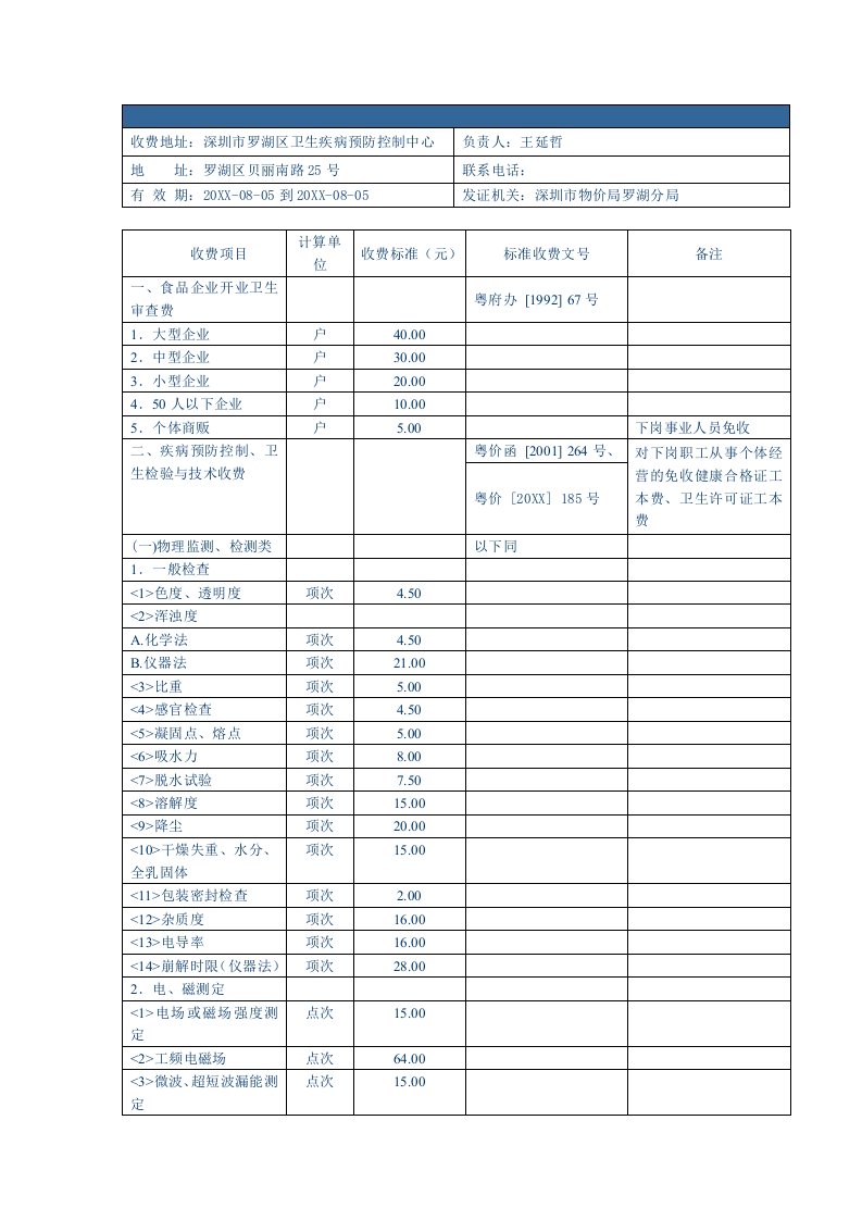 行政总务-广东省行政事业性收费许可证副本