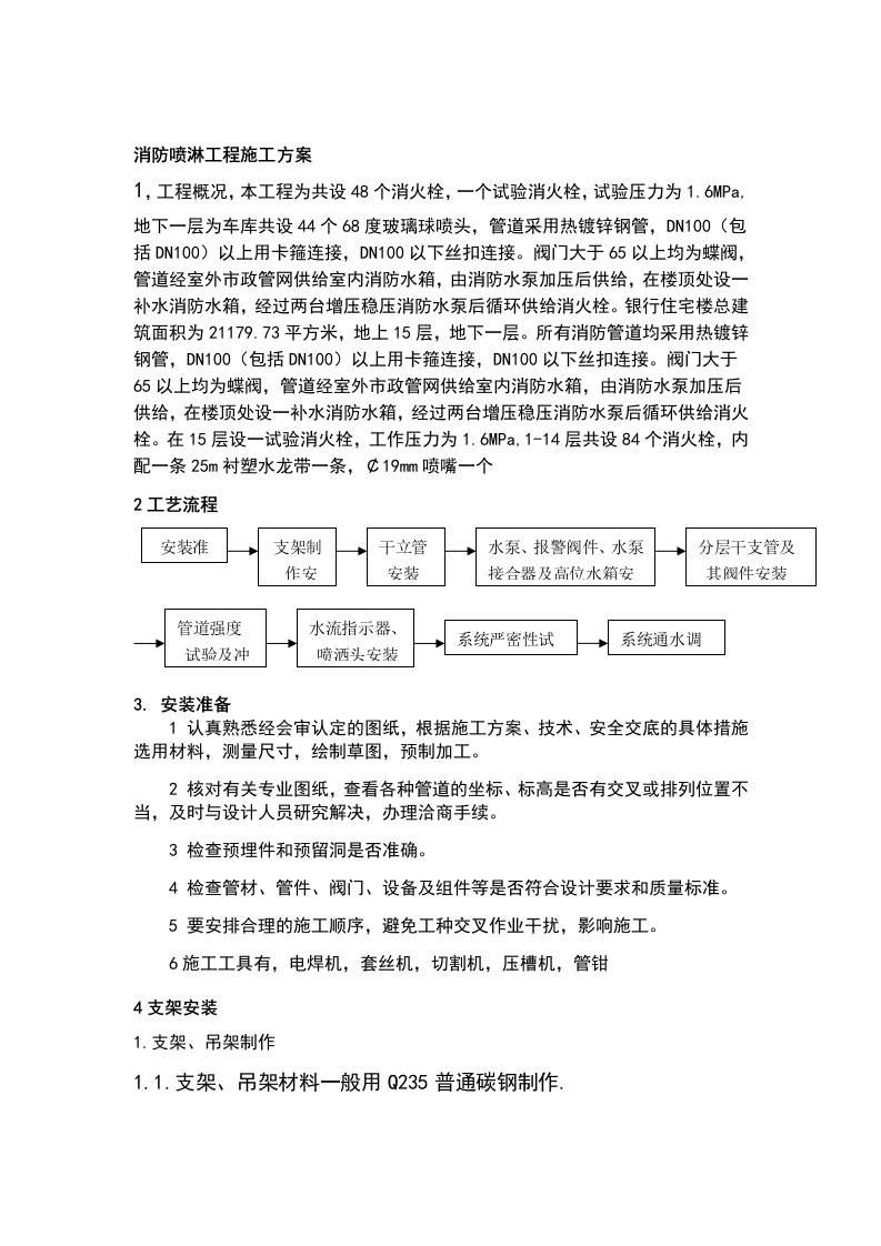 消防喷淋工程施工方案