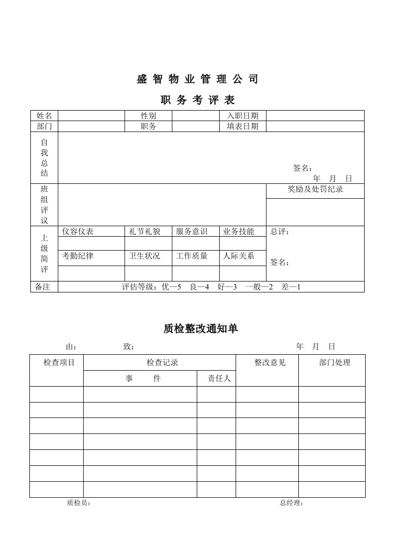 盛智物业全部行政人事表格