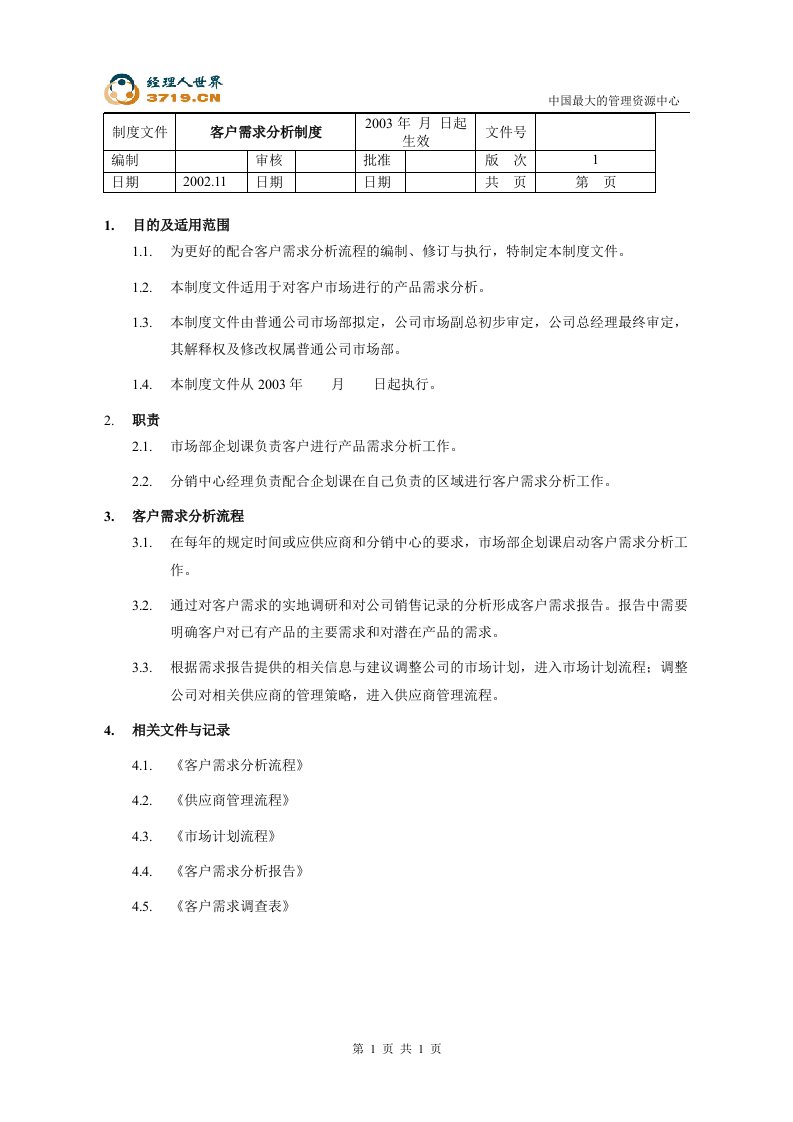 某汽配集团客户需求分析制度(doc)-销售管理