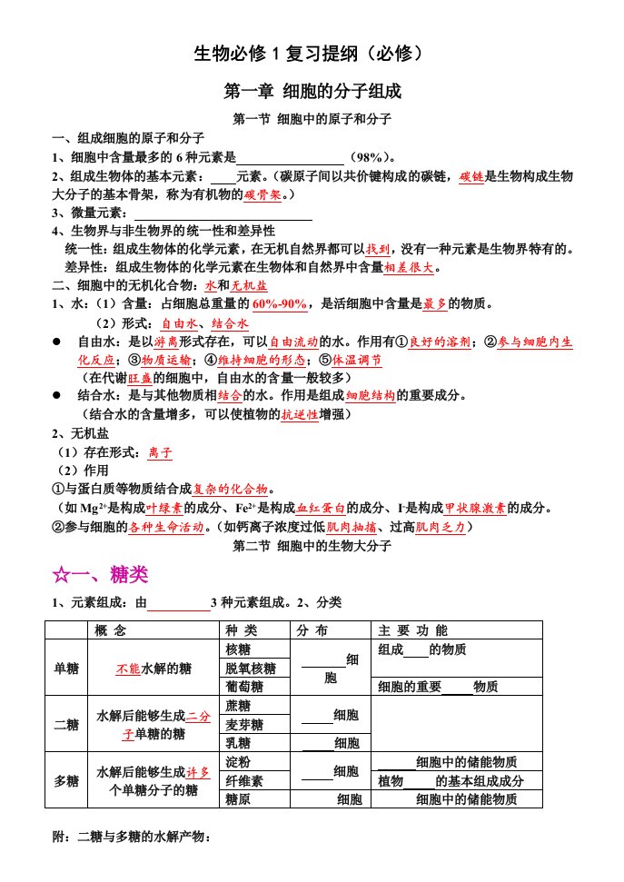 生物必修1至3复习提纲(必修)浙科版