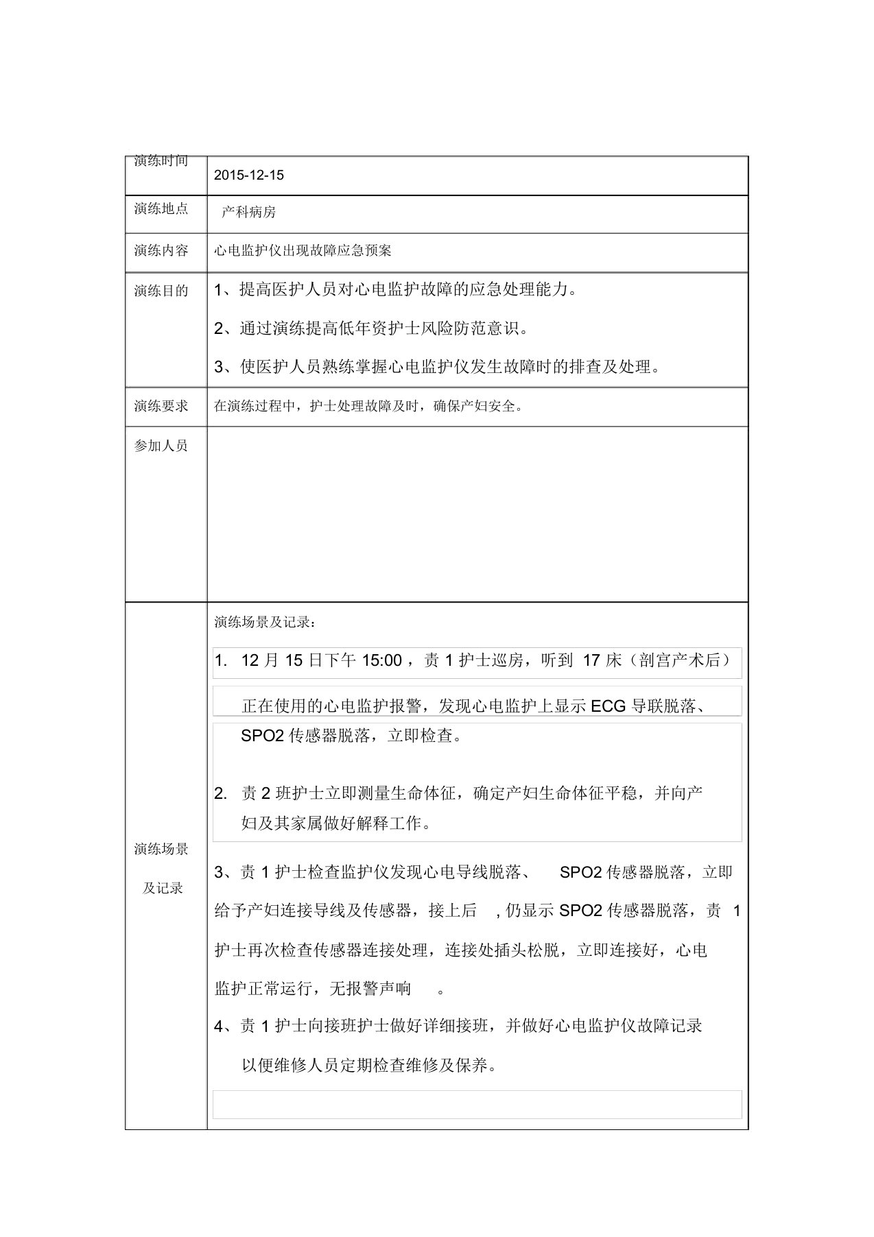 心电监护仪出现故障应急预案总结