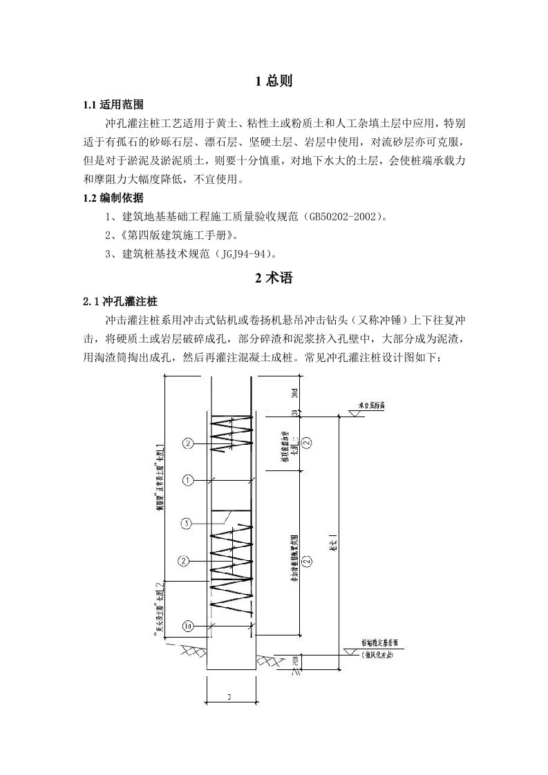 地基基础工程冲孔灌注桩施工工艺标准