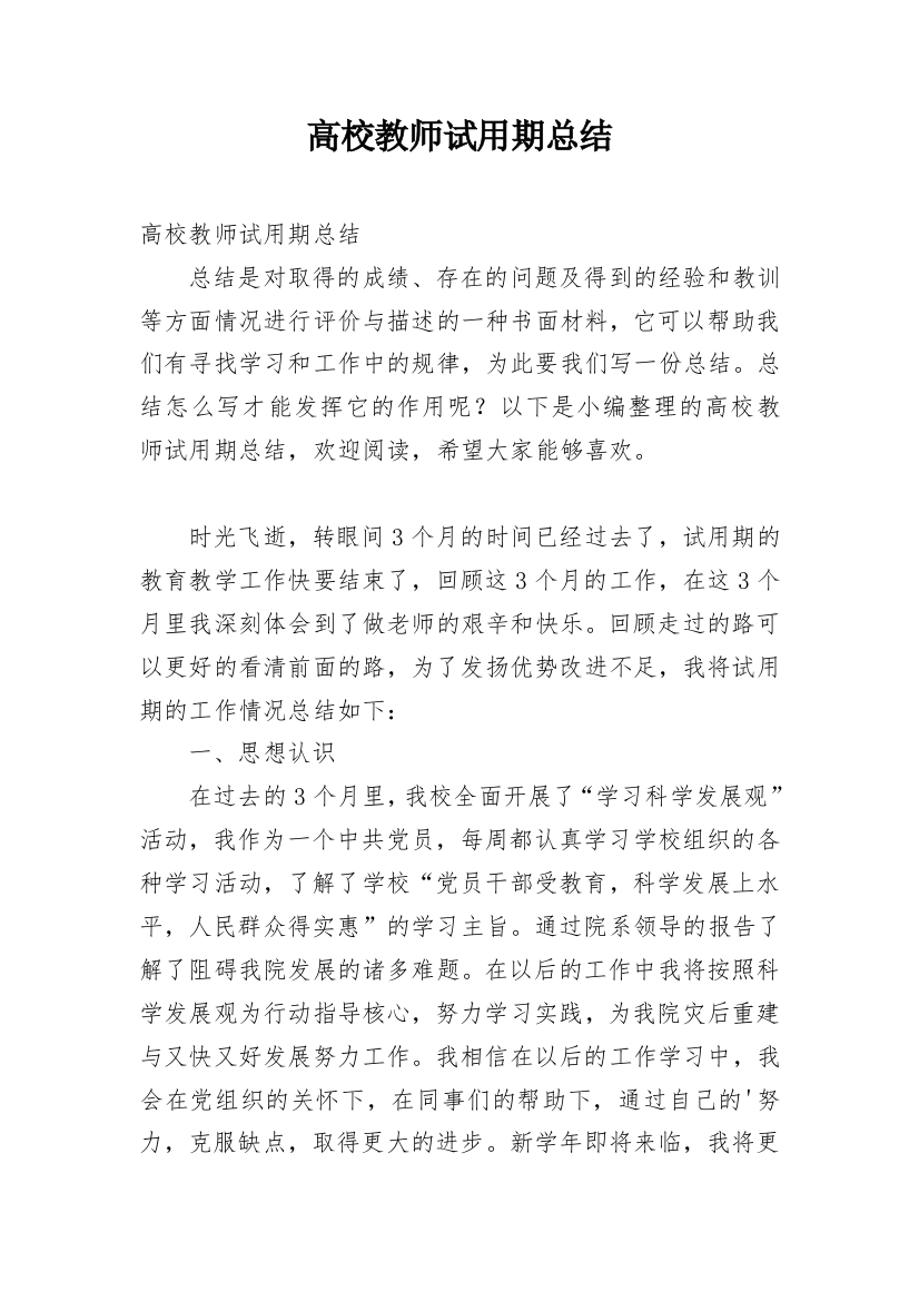 高校教师试用期总结