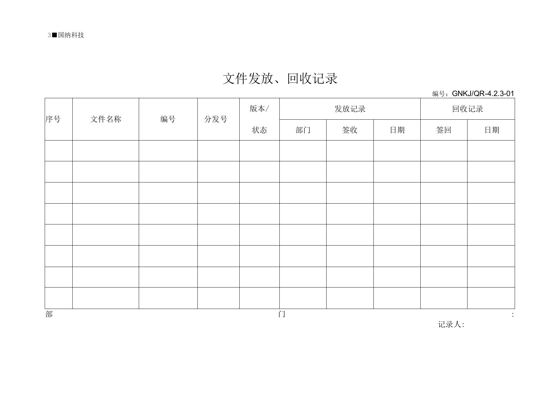 某医疗器械公司质量手册表格