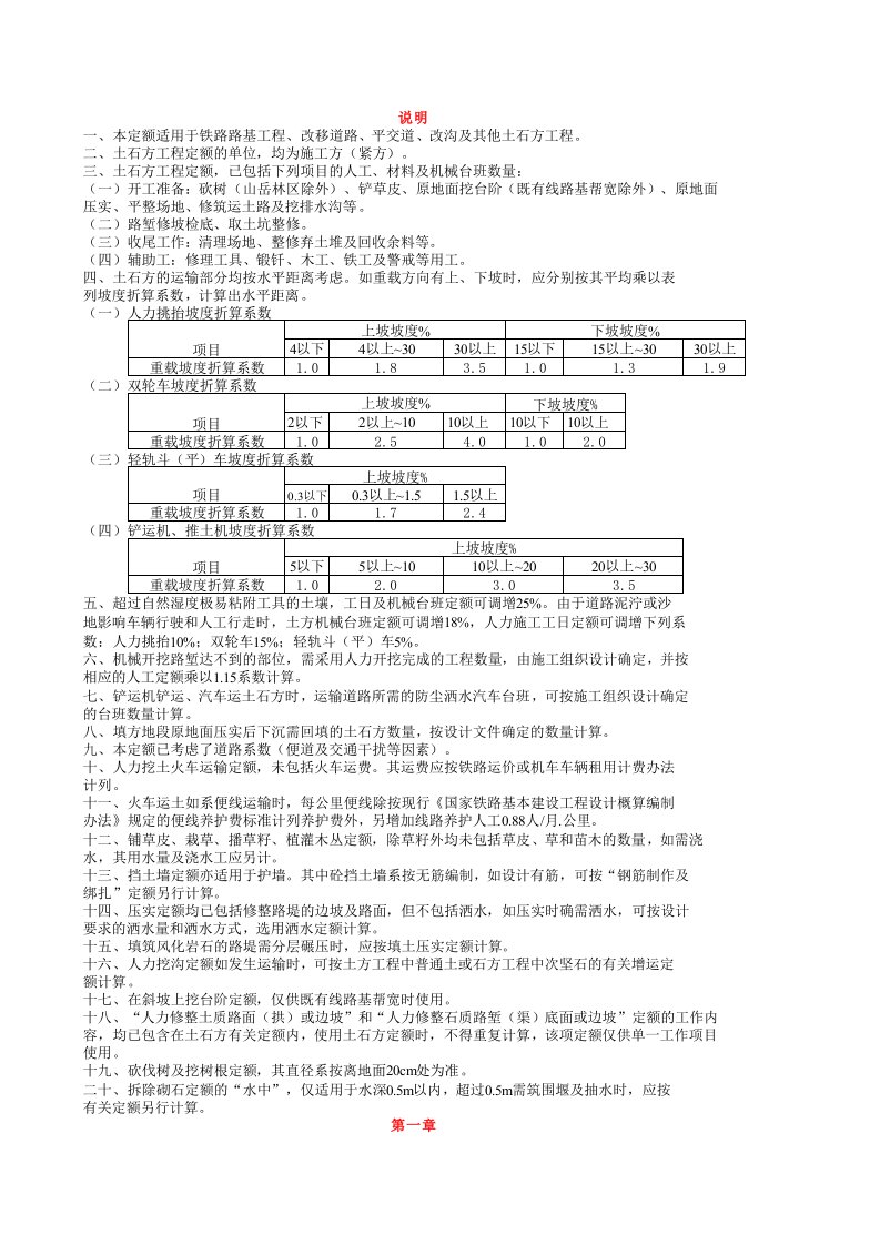 铁路工程预算定额路基工程