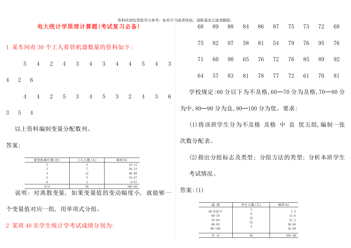 电大统计学原理计算题考试复习必备