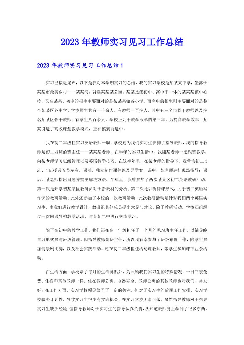 2023年教师实习见习工作总结