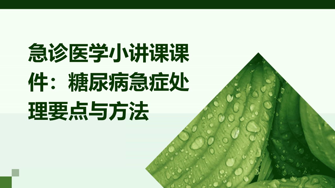 急诊医学小讲课课件：糖尿病急症处理要点与方法