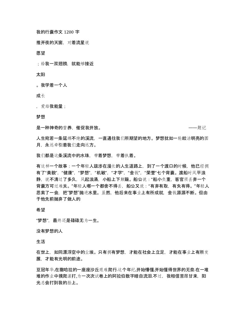 我的行囊作文1200字