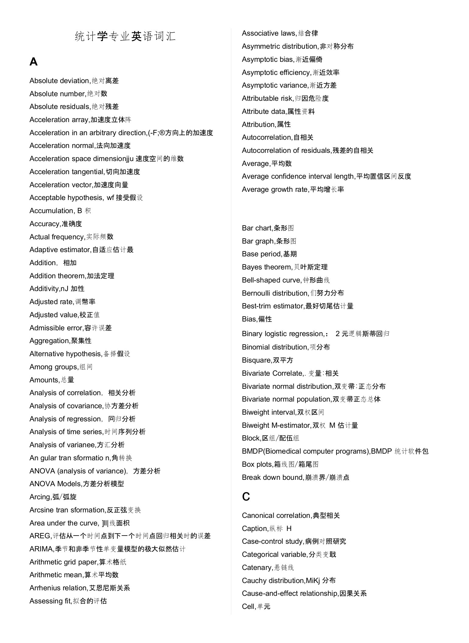 统计学专业英语词汇完整版