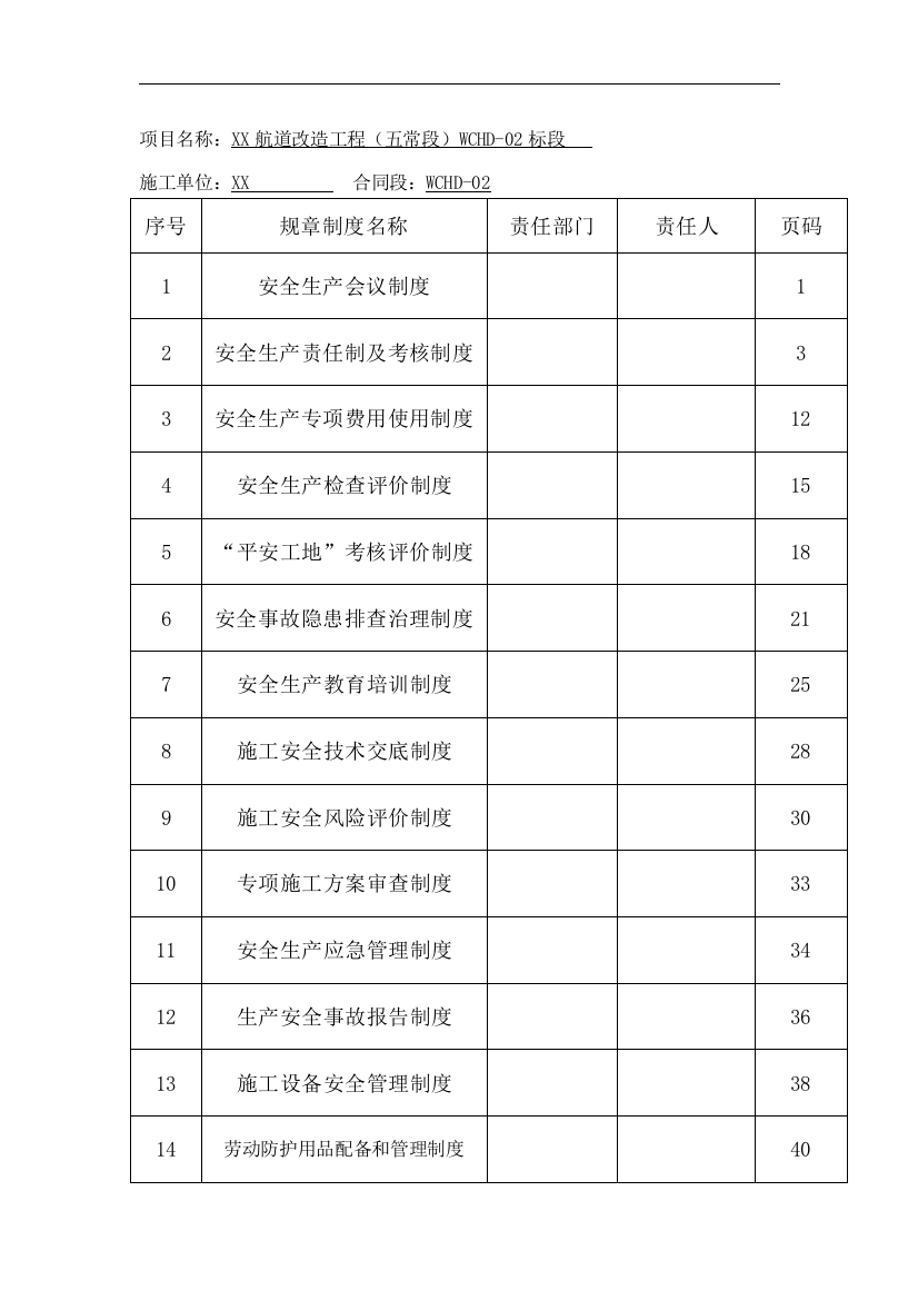 航道改造工程安全生产管理制度汇编