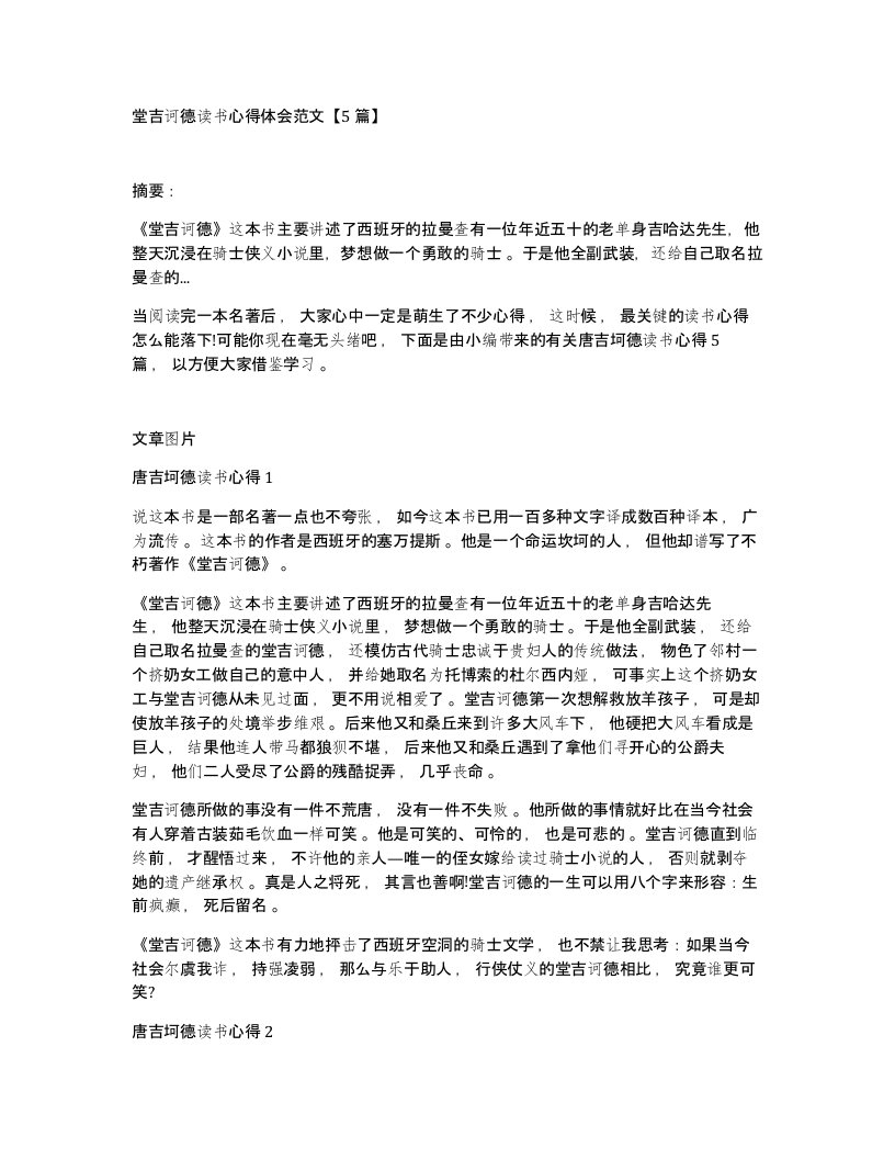 堂吉诃德读书心得体会范文5篇