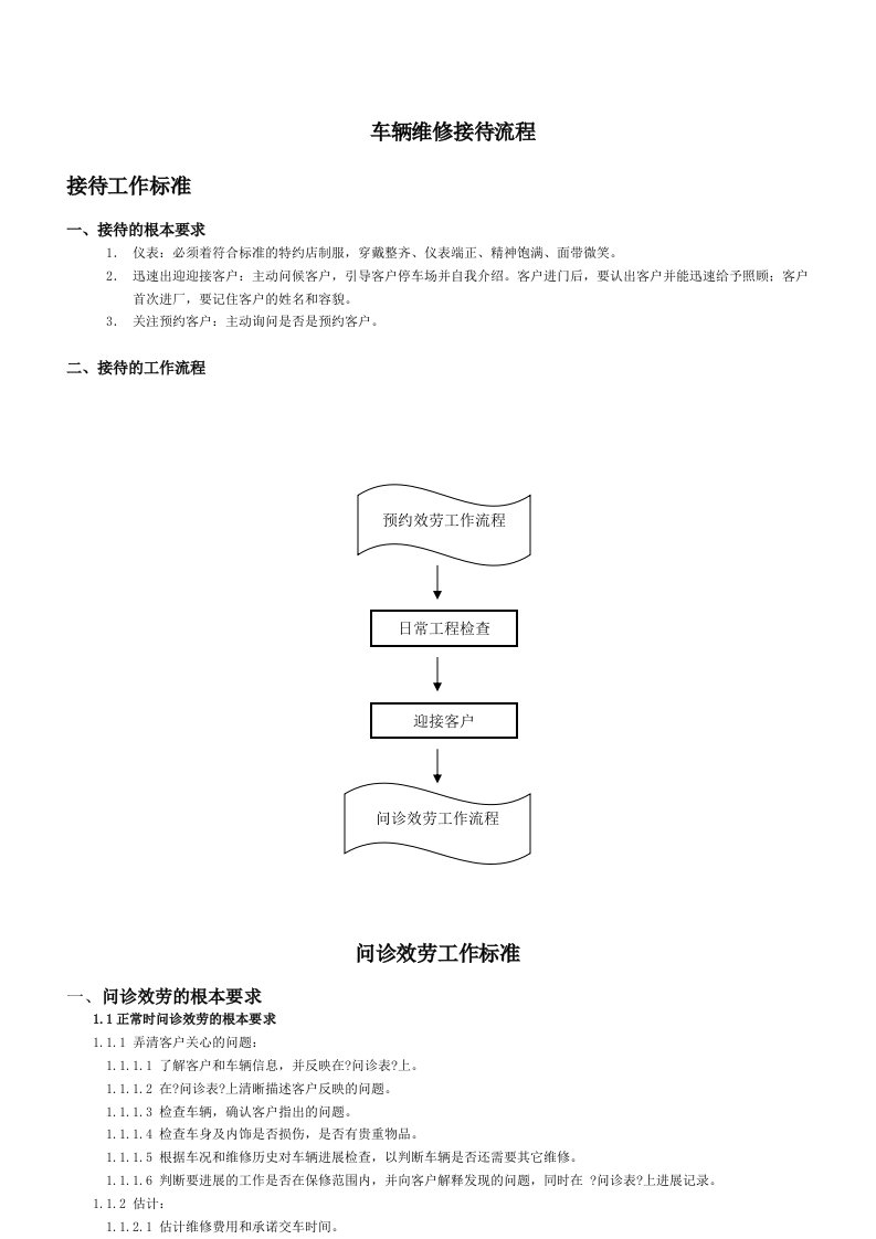 车辆维修接待流程