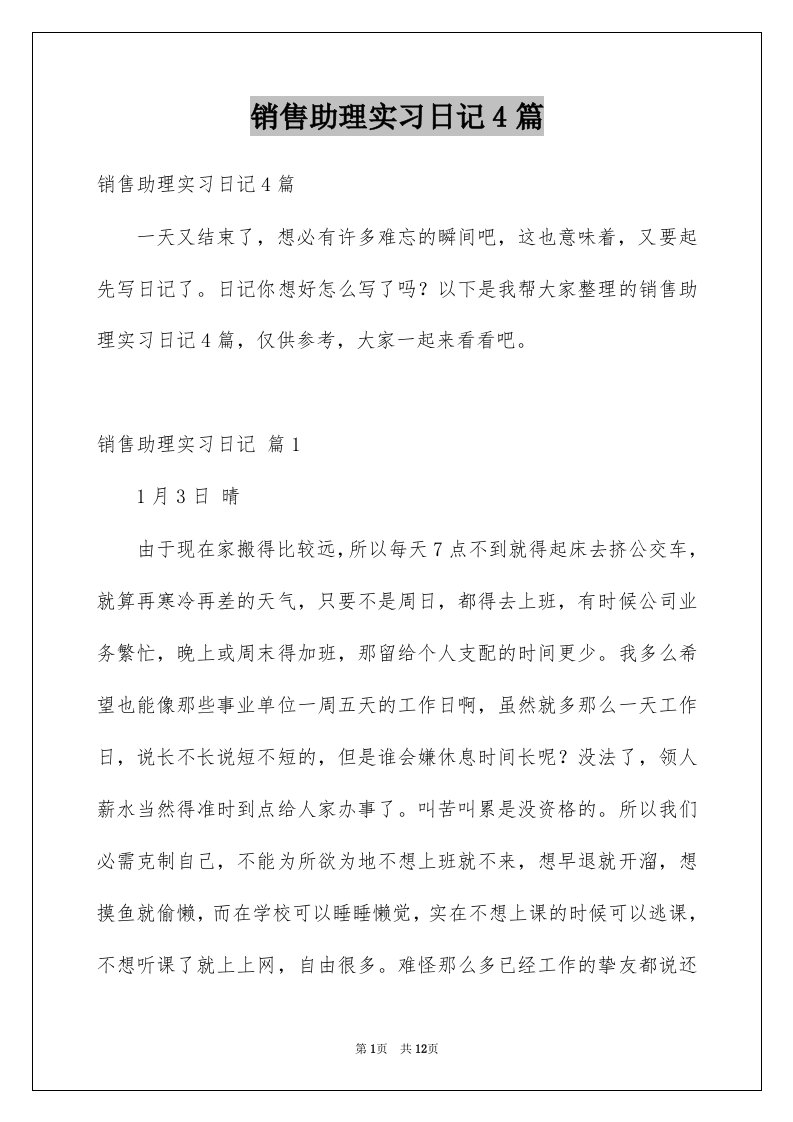 销售助理实习日记4篇