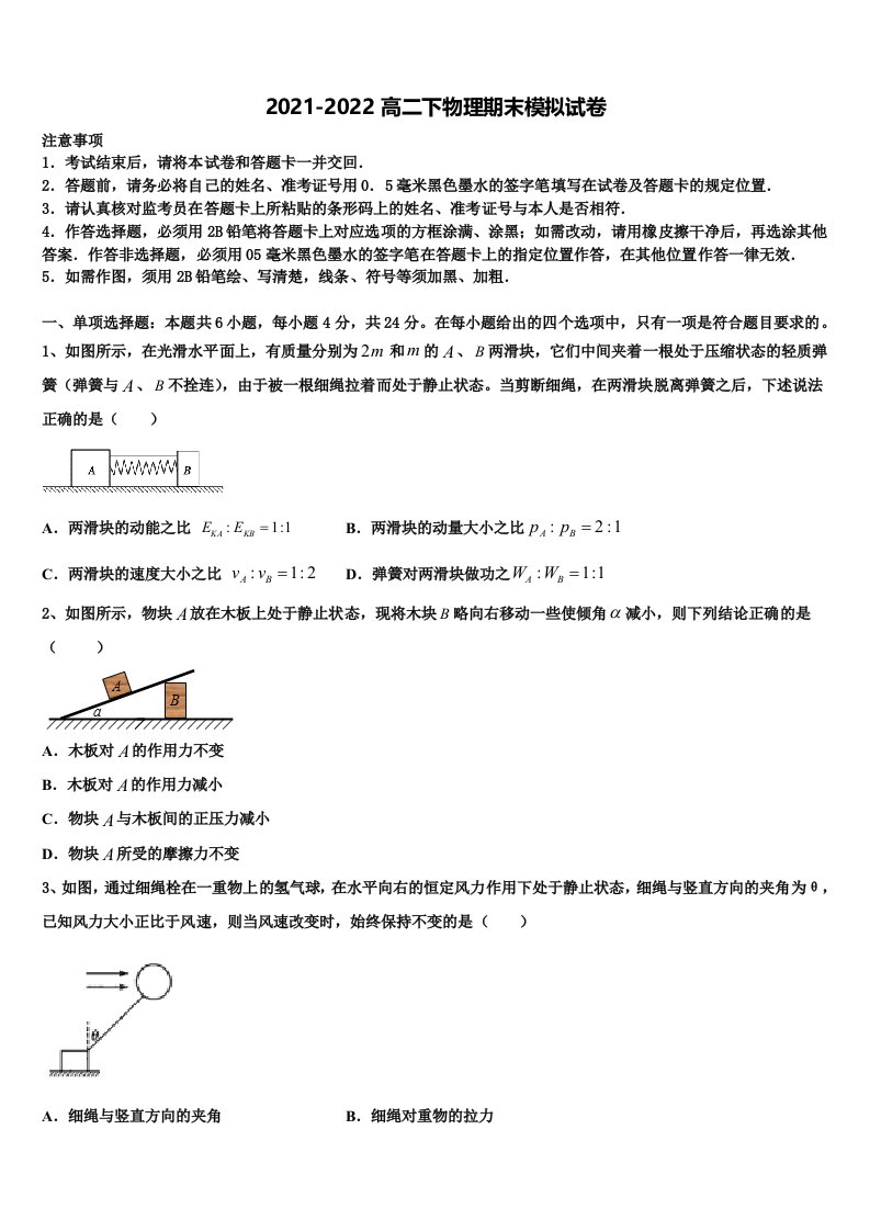 2022年上海市泥城中学高二物理第二学期期末监测模拟试题含解析