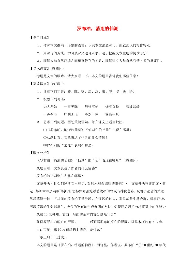 《罗布泊,消逝的仙湖》教案