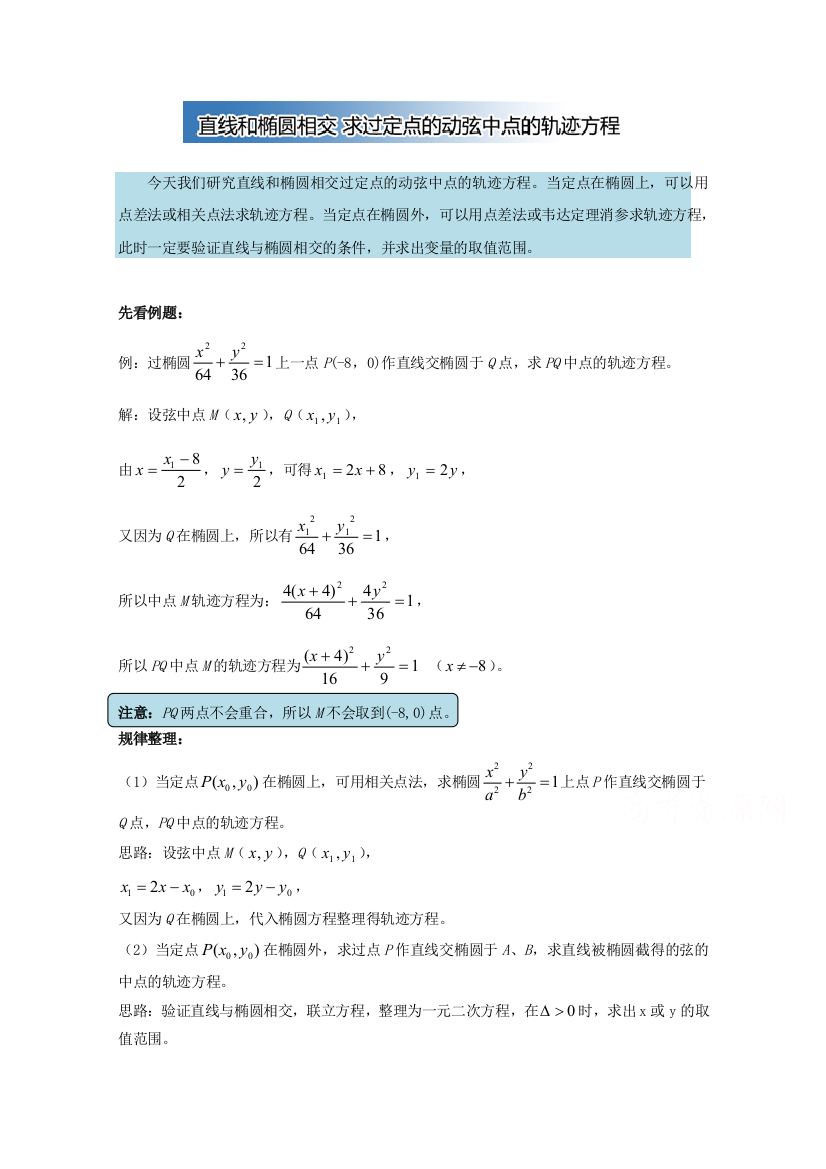 直线和椭圆相交