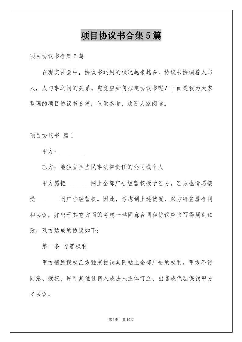 项目协议书合集5篇