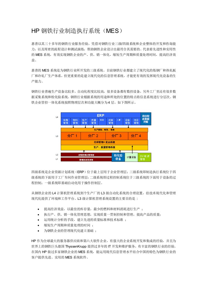 职业经理人-HP钢铁行业制造执行系统MES