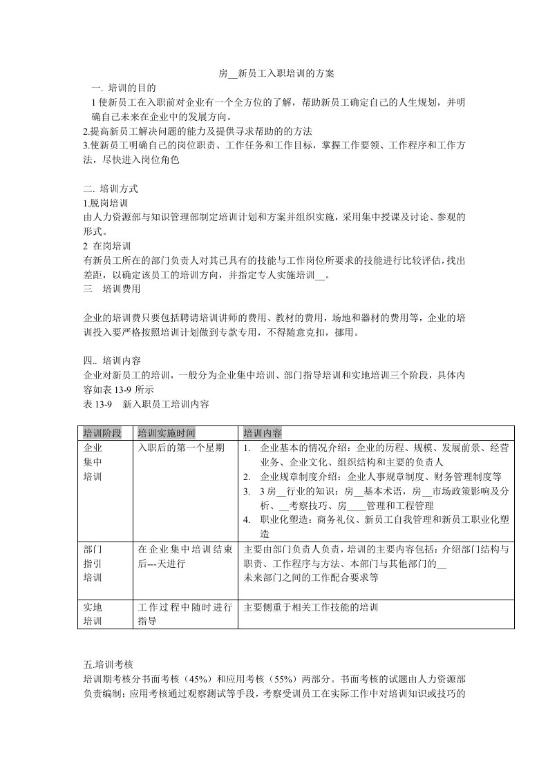 房地产新员工入职培训的方案